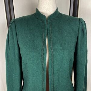 JG Hook Vintage Wool Jacket Emerald Green Cropped Open Front Size M Y2K